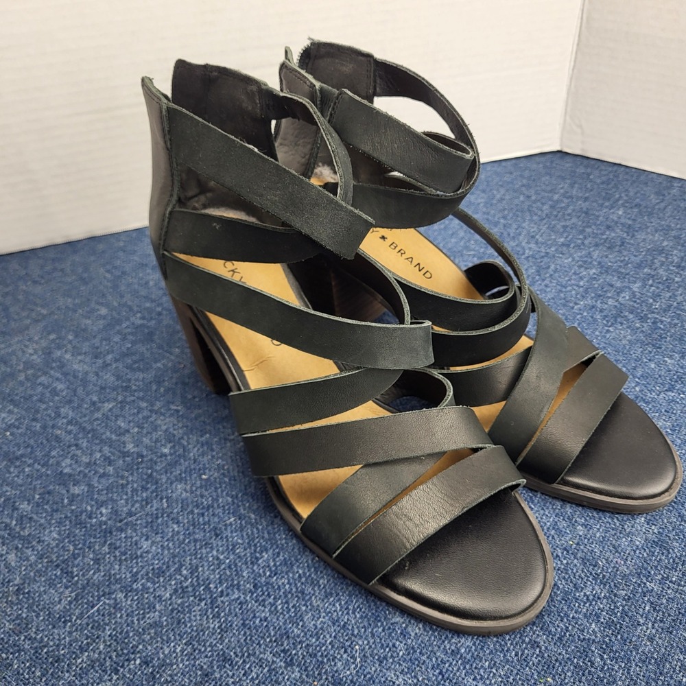 Lucky Brand Kallia Black Leather Strappy Gladiator Block Heel Sandals Womens 8M